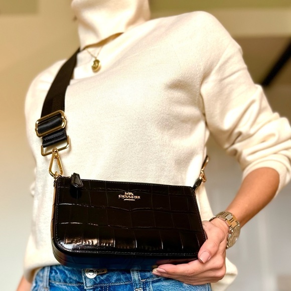 NEW Coach bag crossbody shoulder black leather gold-tone hardware 2 strap NWT - Picture 4 of 8